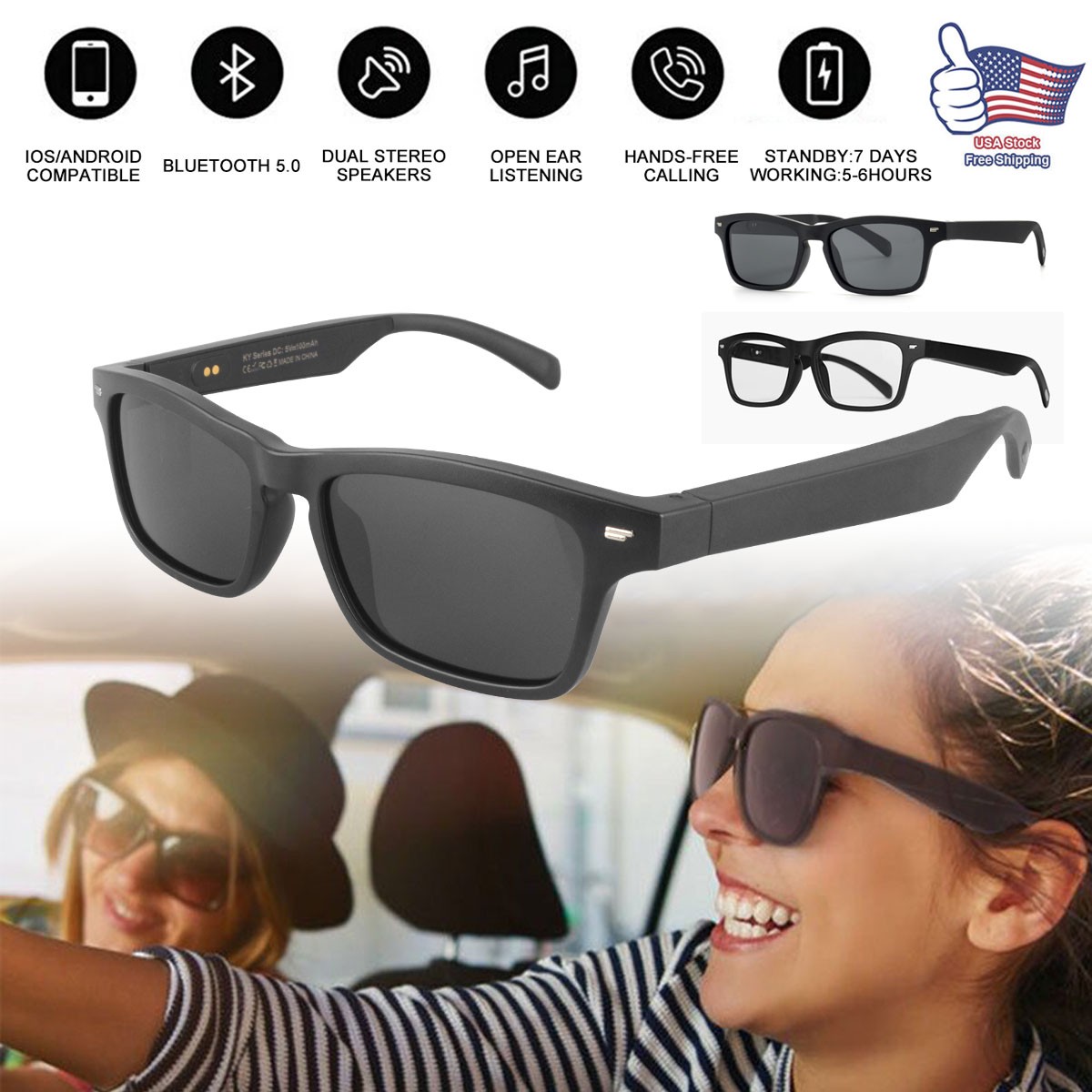 Sunglasses / Anti-Blue Light Smart Glasses Wireless Bluetooth 5.0 Headphones US