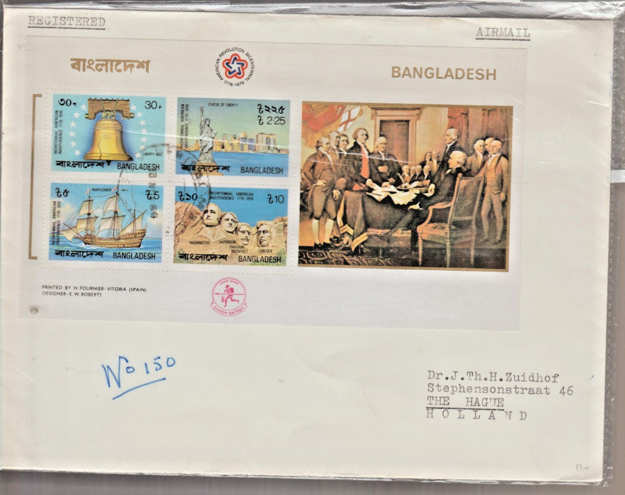 Bangladesh cover  1980 USA bicentenary stamps PERFORATED used