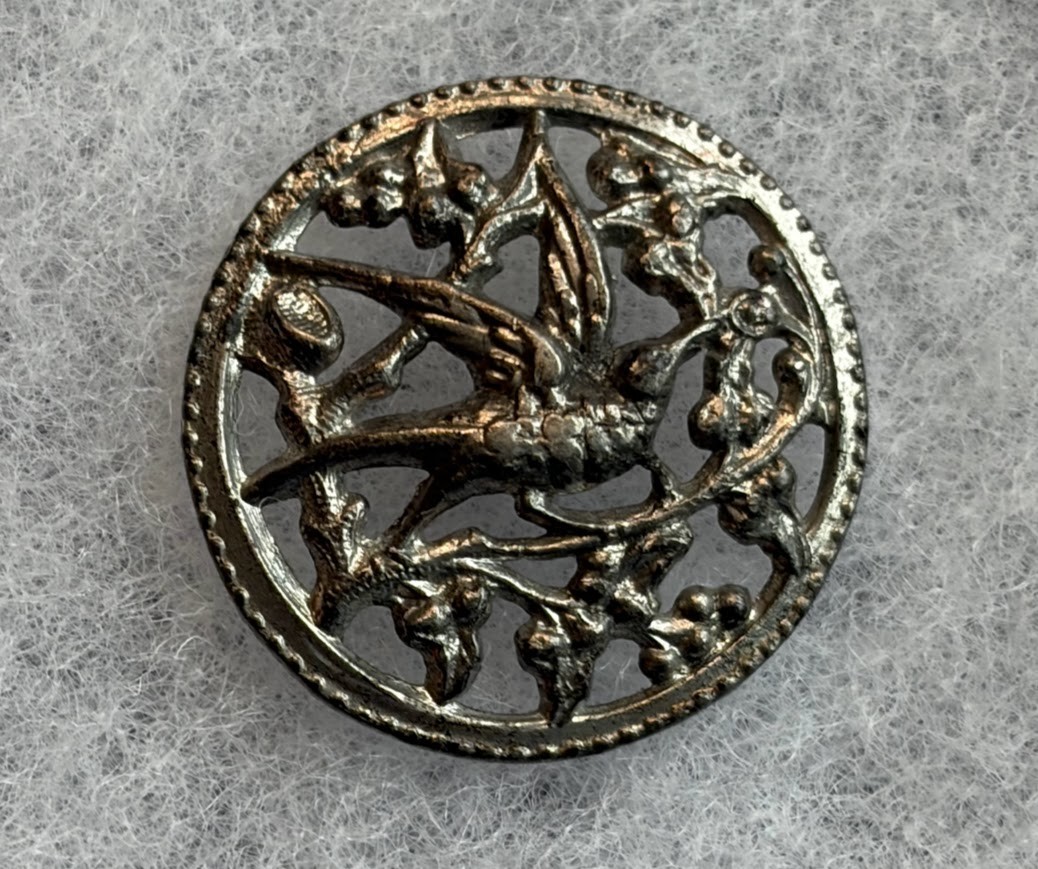 Antique Victorian Songbird on Branch. Openwork.  1 Inch