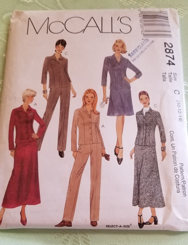 McCalls Sewing Pattern 2874 Misses Shirt Jacket Pants Bias Skirt Size 10 12 14