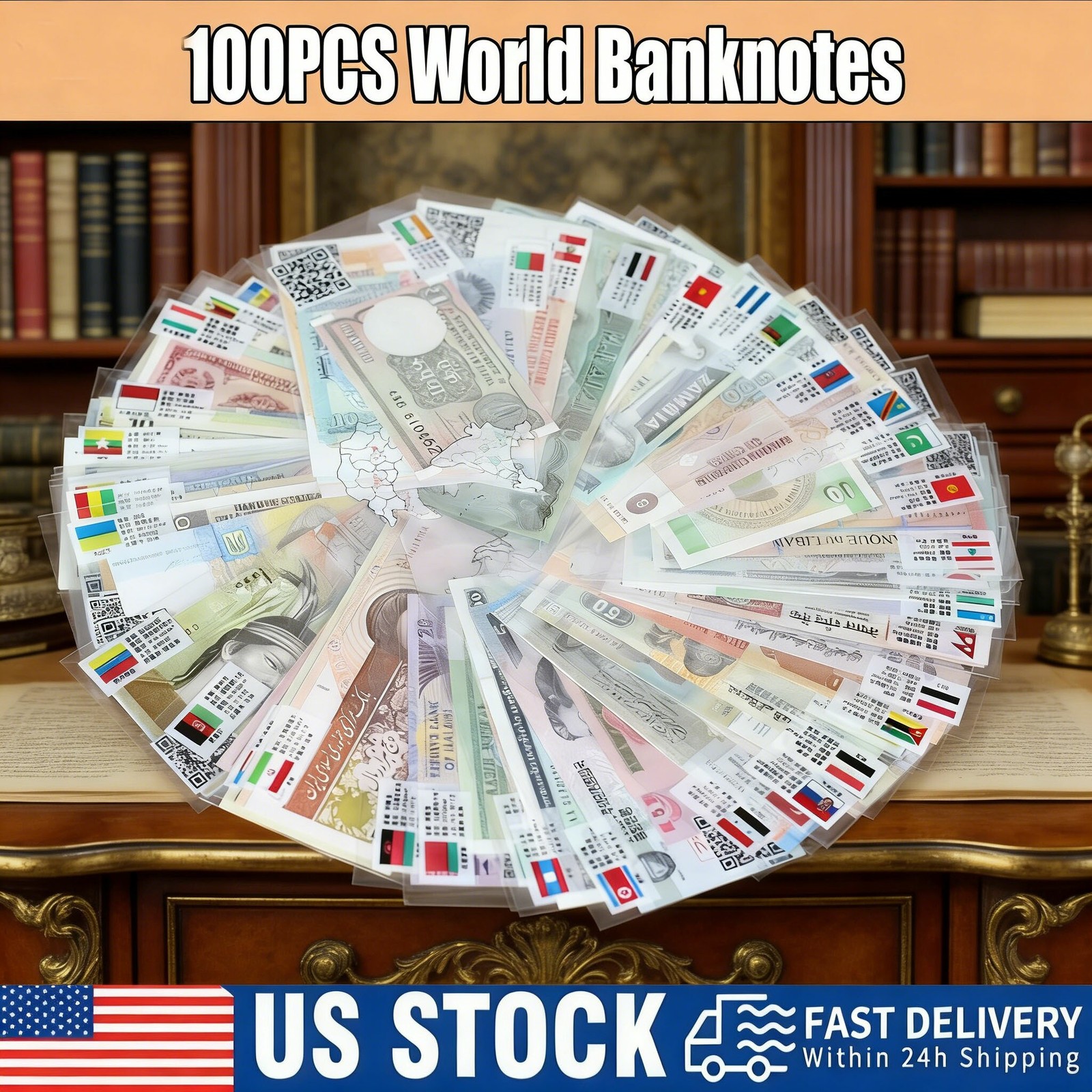 100 Pcs Collectible World Banknotes | Uncirculated Foreign Money Lot W/ Gift