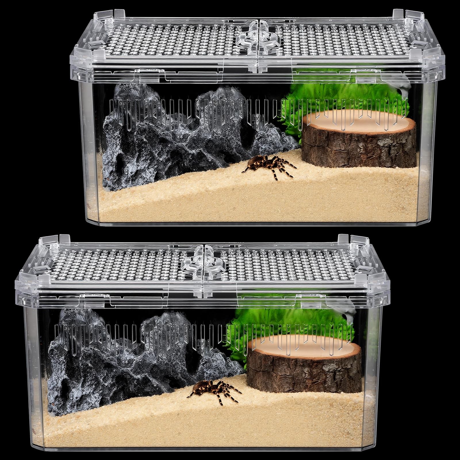 2 Pack Reptile Terrarium Tank, High-Transparency PET Enclosure with Magnetic ...