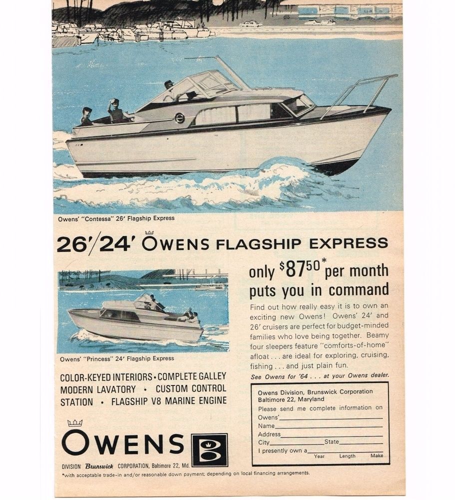 1964 Owens Boats Contessa Princess Flagship Express Vintage Print ad