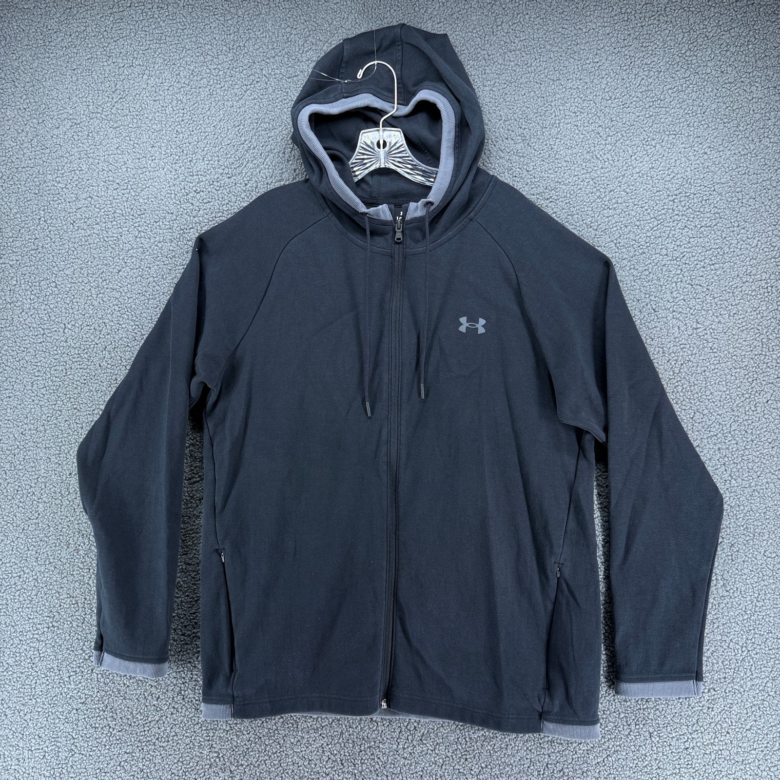 Under Armour Zip Hoodie Jacket Mens XL Black Grey Trim Athletic Gym Activewear