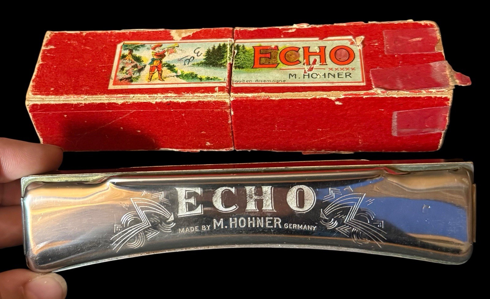 Vintage Harmonica M HONER Echo Key C Curved Made in Germany 1937