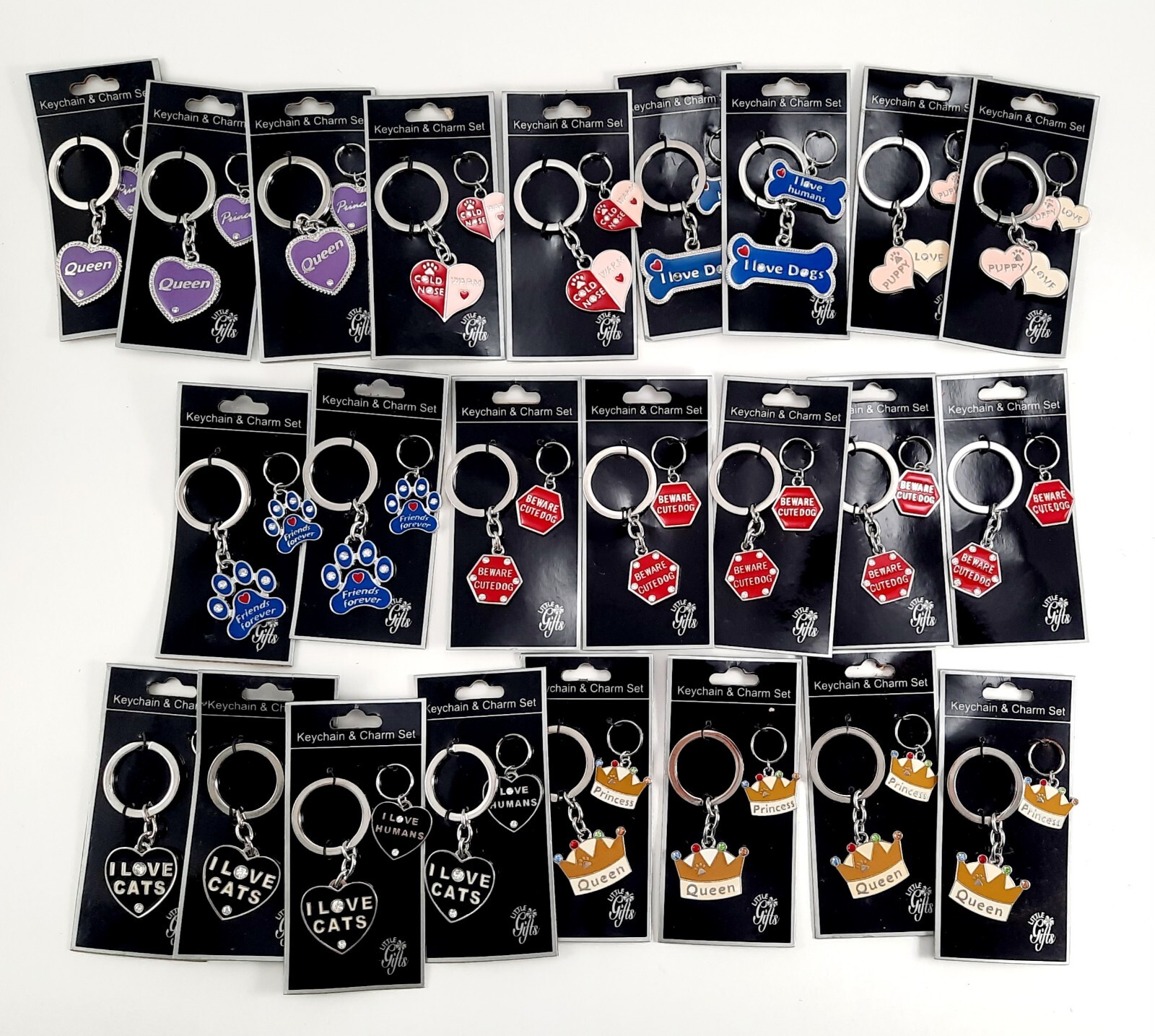 Lot Of 24 Little Gifts Keychain & Pet Charm Sets, 8 Different Styles For Resale