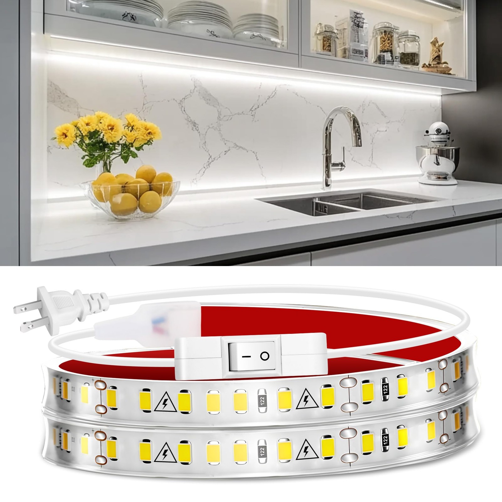 maylit Under Cabinet Strip Lighting Plug in 24in, Ultra Cool White 