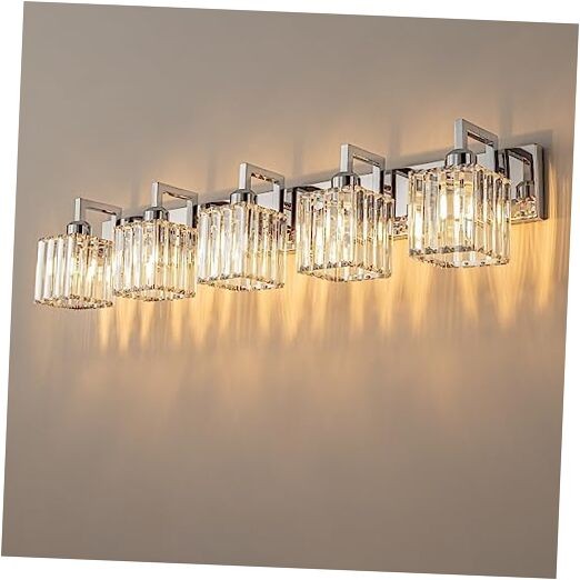 Modern Bathroom Vanity Lights Chrome Crystal Wall Lamp 5-Light Chrome Crooked