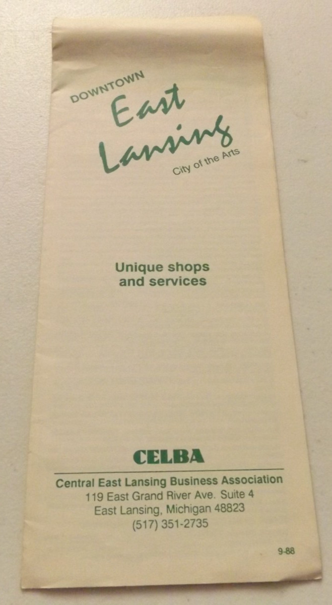 Vintage 1988 Mail-In Brochure of DOWNTOWN EAST LANSING, Michigan by CELBA