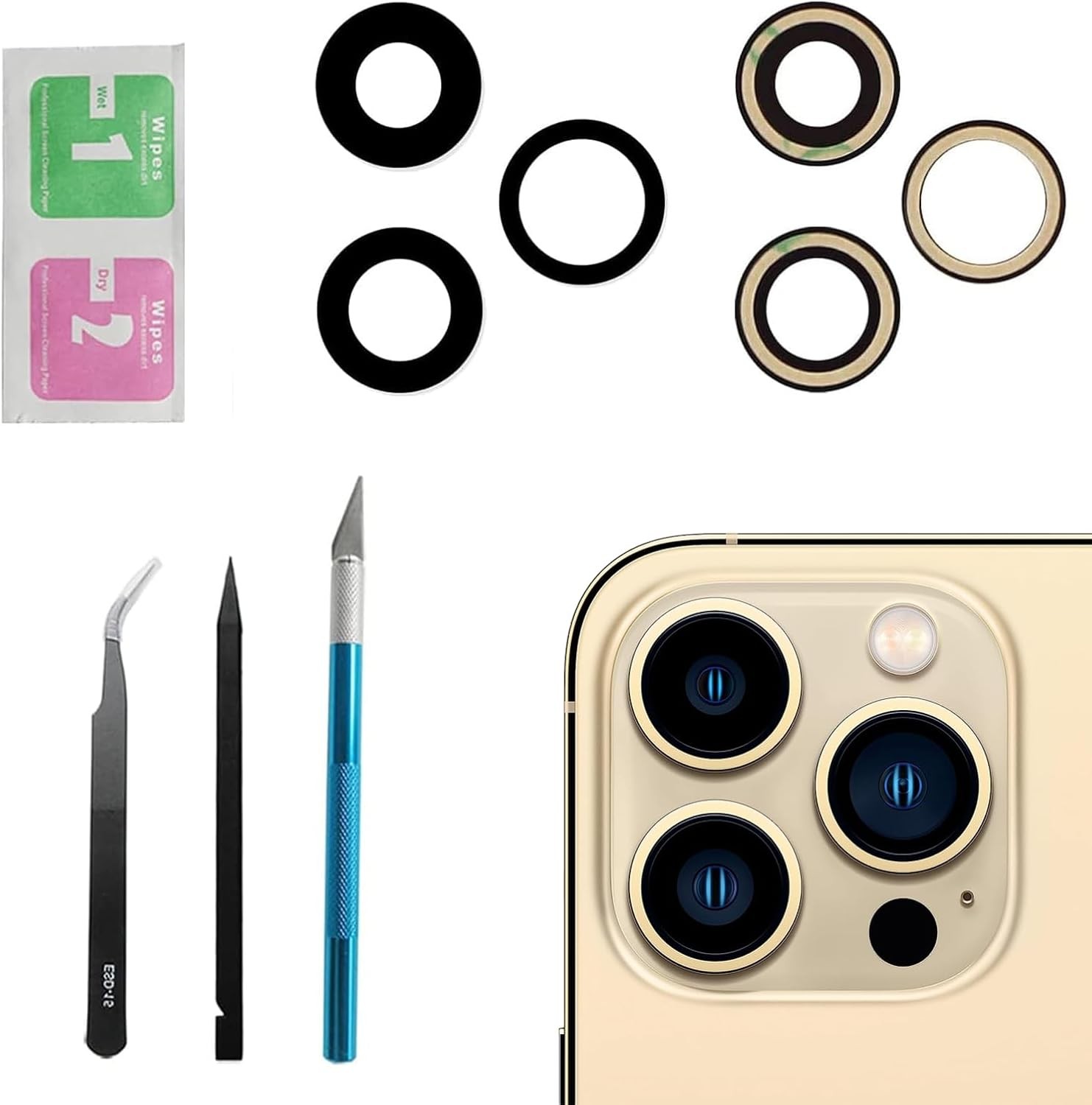 IPhone 13 Pro 3pc Singer Camera Lens Replacement Set Glass Sapphire Adhesive