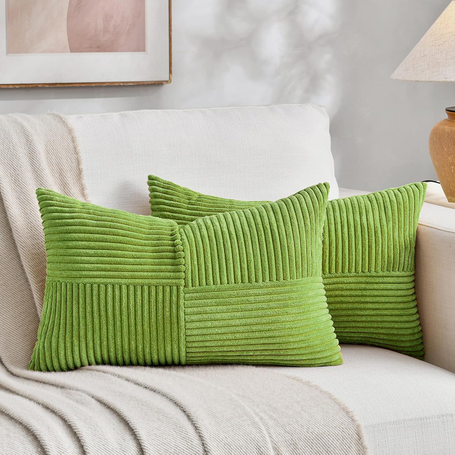 Set of 2 Lime Green Long Lumbar Decorative Throw Pillow Covers 12x24 Inch for Co