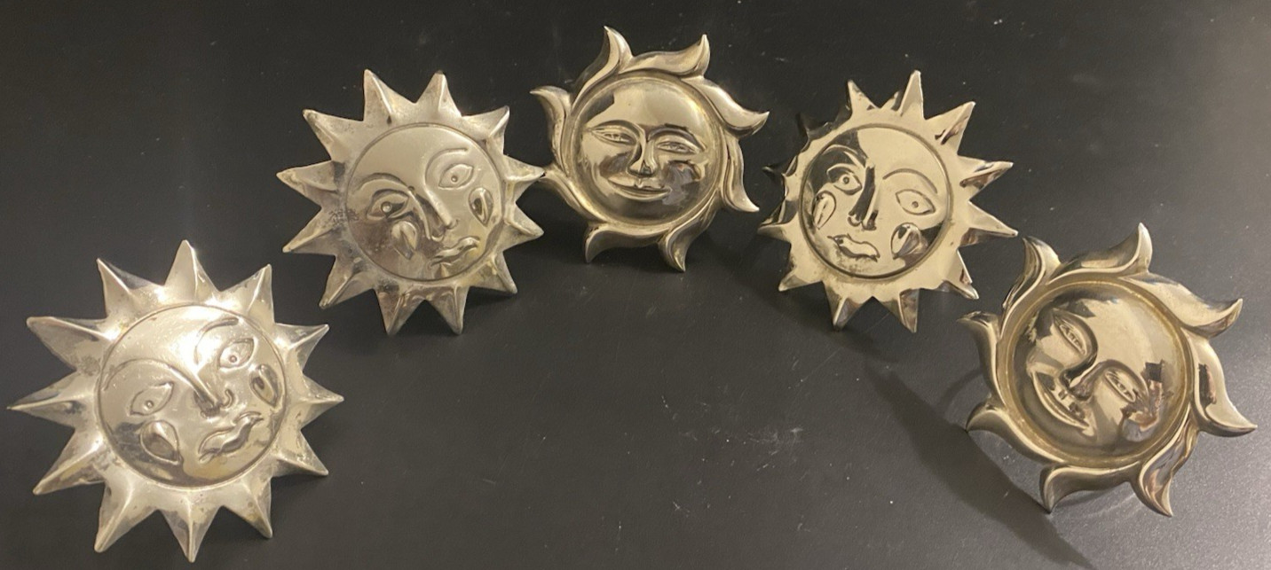Vintage Set of 5 Silver Plated "Figural Suns" Napkin Rings