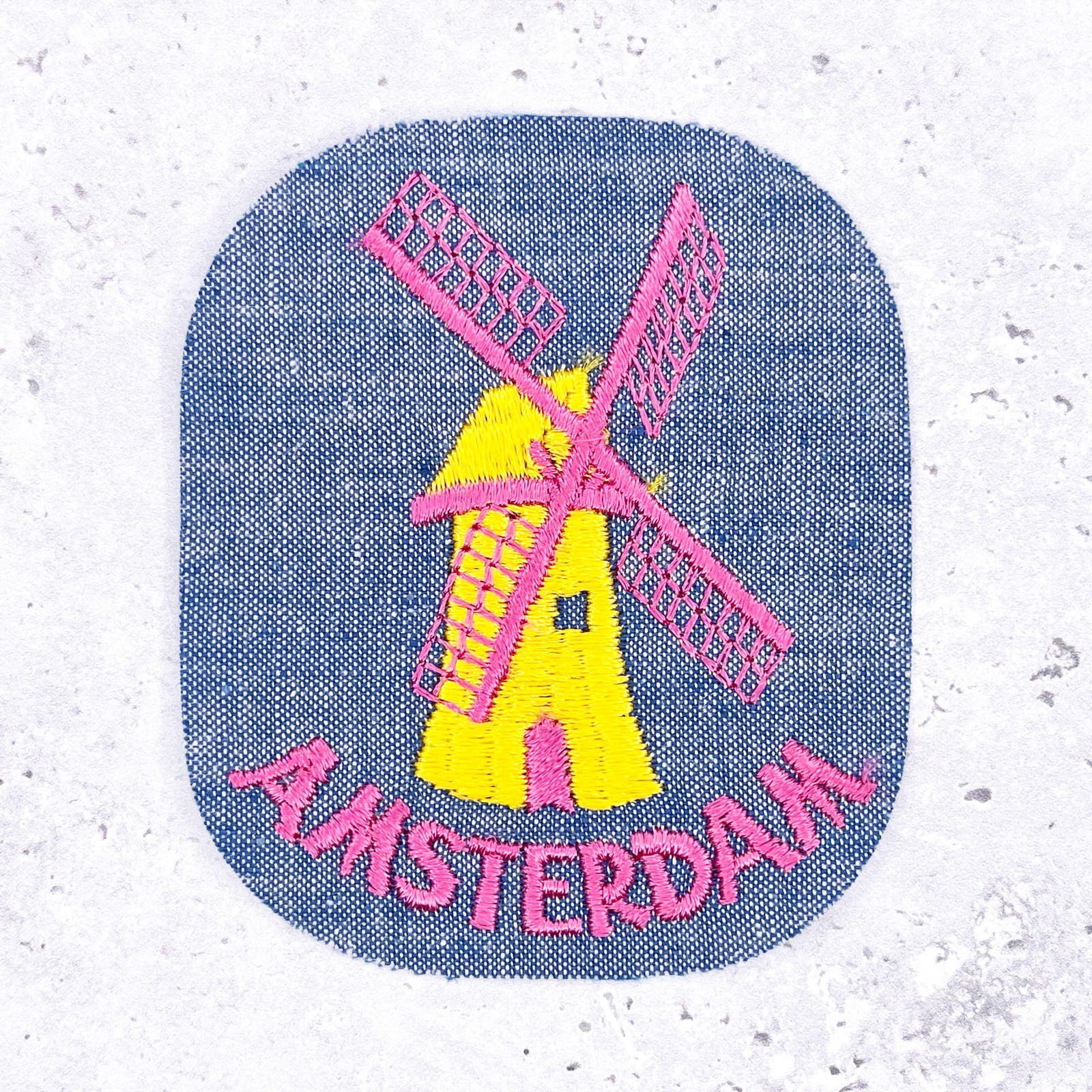 Vintage Amsterdam Patch • Windmill Holland Travel Souvenir • Denim Iron-On NOS