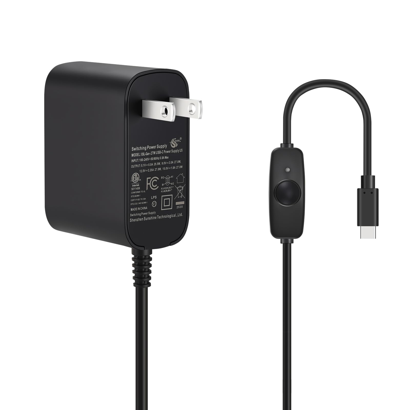 iUniker 27W PD USB-C Switch Power Supply for Raspberry Pi 5, 5.1V 5A Black 