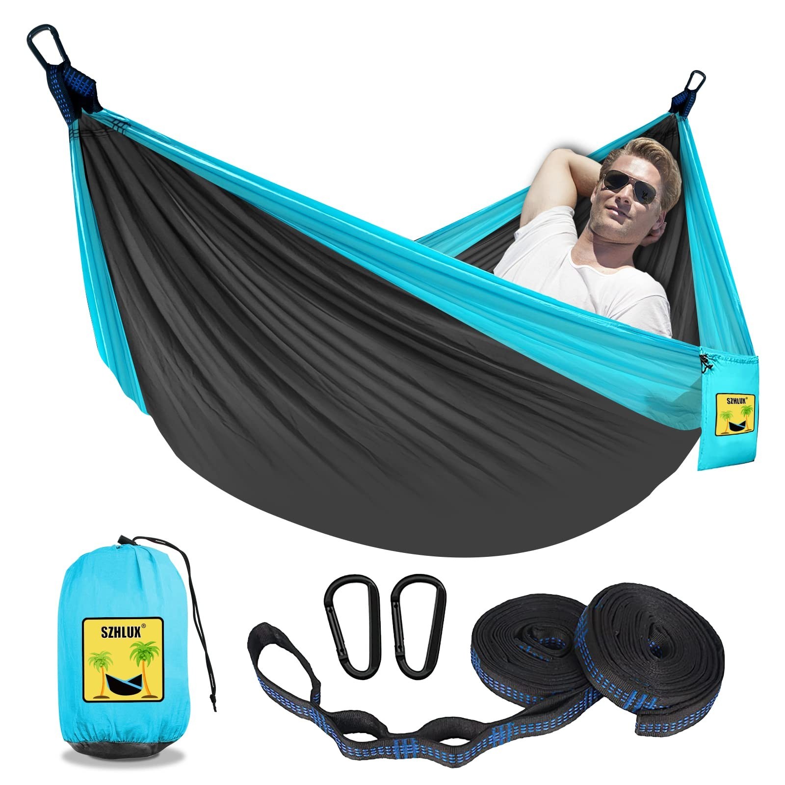 SZHLUX Camping Hammock Single Portable Hammocks with 2 Tree Straps and Attach...