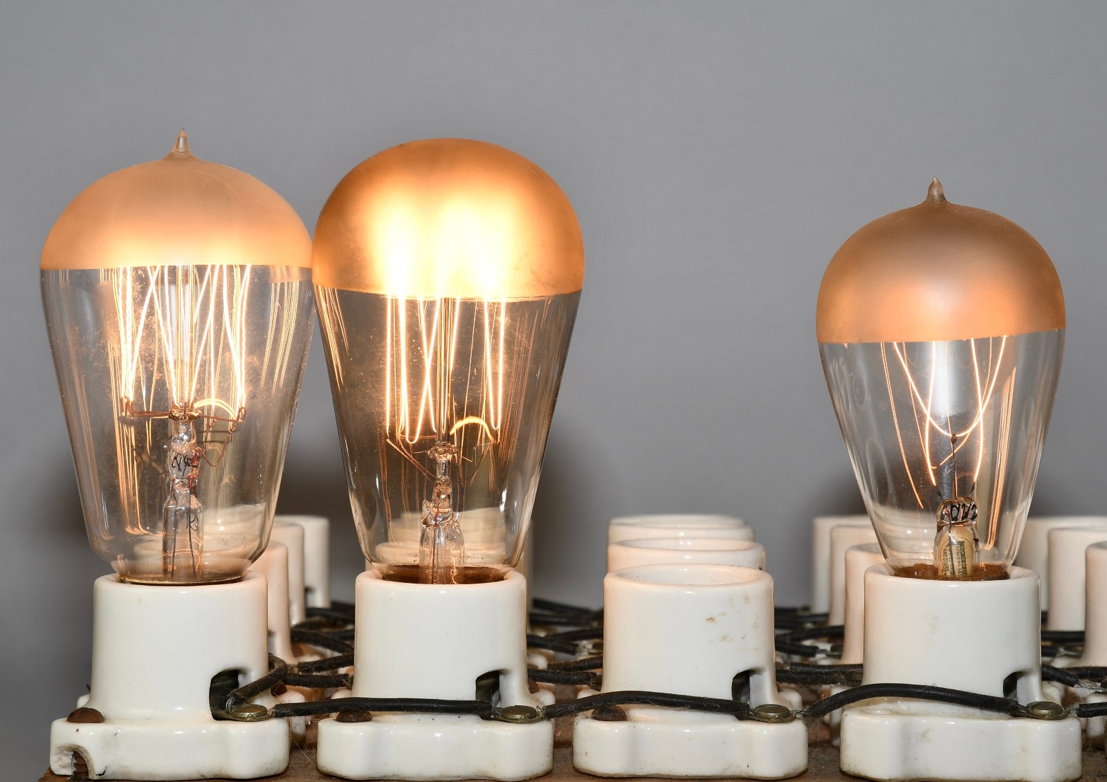 LOT OF 3 ANTIQUE FROSTED GLASS CARBON TIP MEDIUM BASE E26 WORKING LIGHT BULBS!