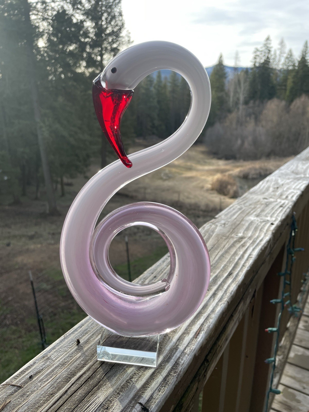 Vintage Murano Style Art Glass Pink Flamingo Swirled body Statue Figurine Modern