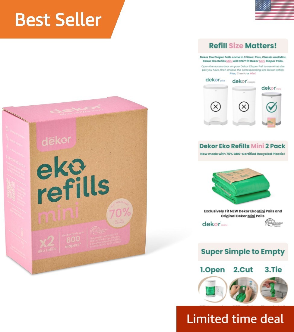 Diaper MINI Refills, 2 Count | ONLY Eco-Friendly Diaper Pail Refills Made Wit...