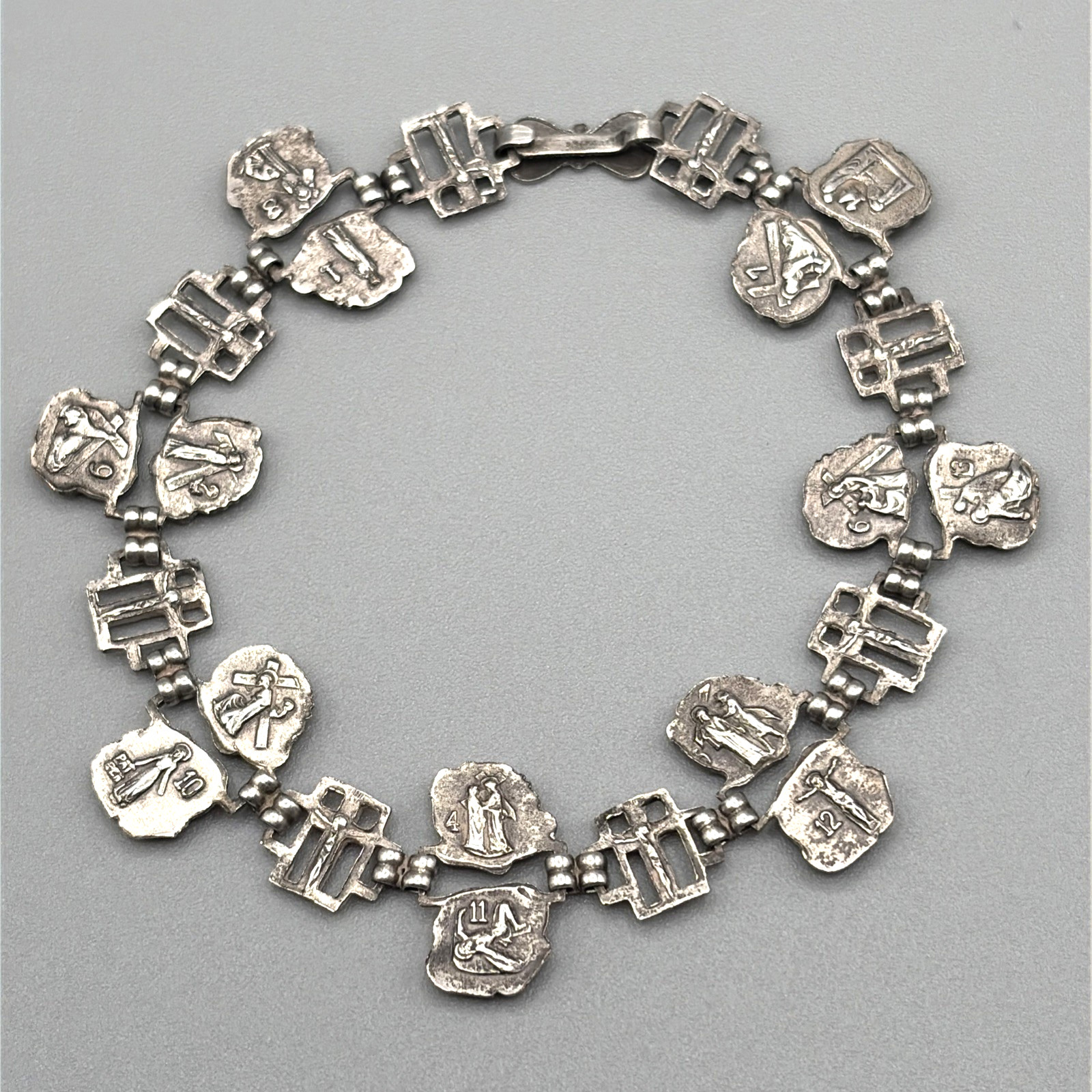 Vintage Mid-Century Silver-Plated Stations of the Cross Reversible Bracelet