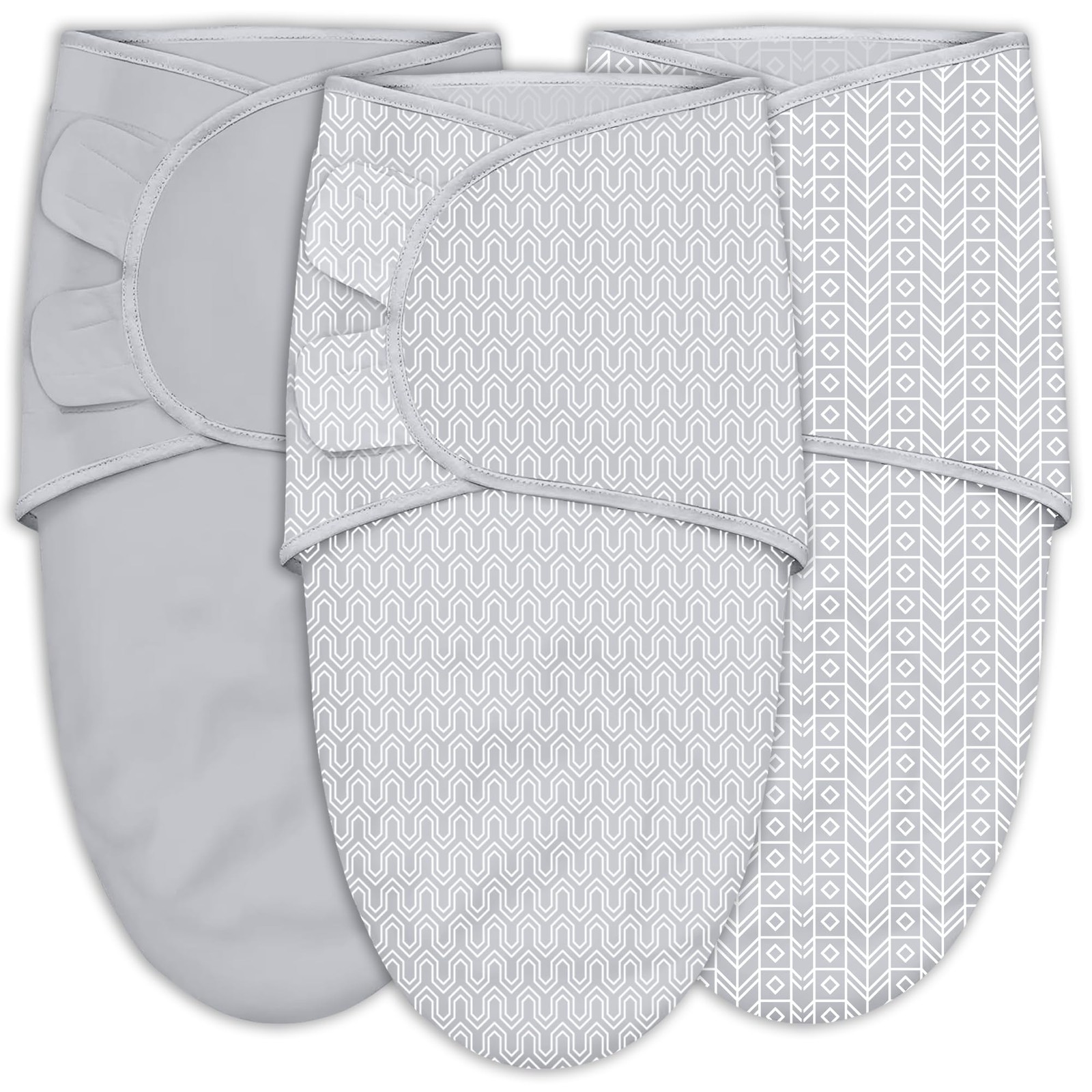 SWEET DOLPHIN 3-Pack Baby Swaddle Sleep Sacks - Newborn One Size, Grey 