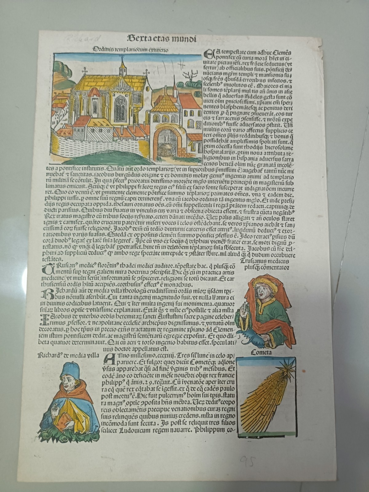 1493 Incunabula by Hartmann Schedel, LATIN, sheet 222. Precious , COLOR