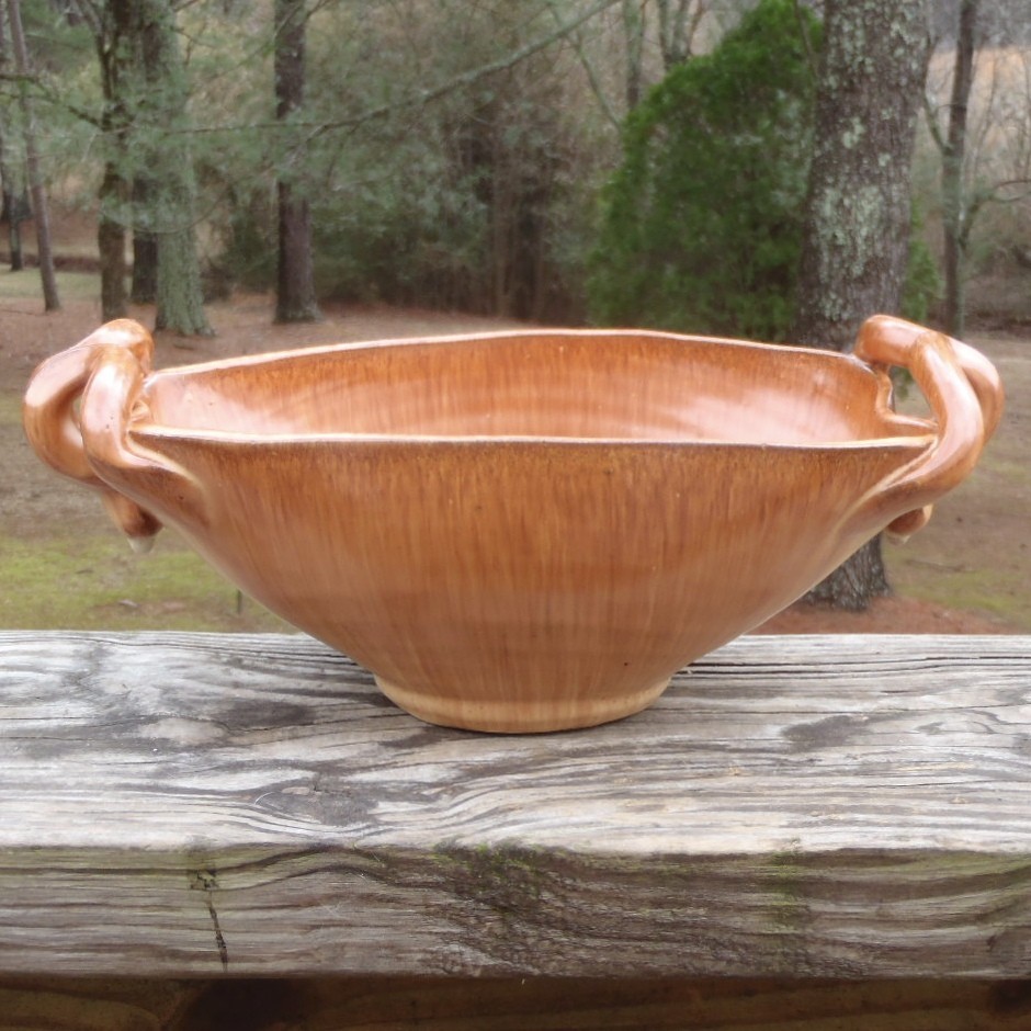 HTF Vintage JB Cole Pottery Matte Brown Sugar Glazed Oblong Two Handled 10" BOWL
