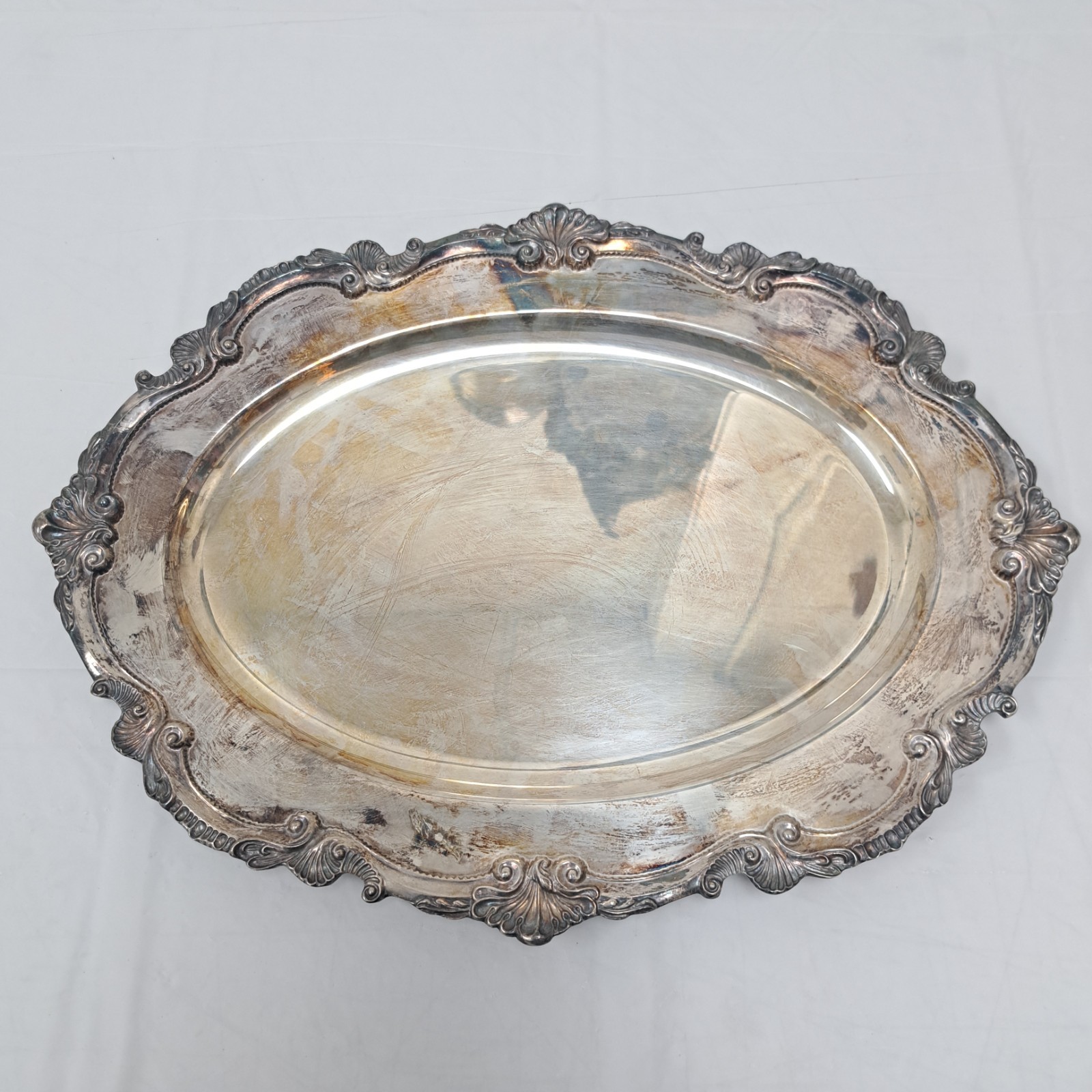 Vintage Large Baroque Wallace Silverplate Oval Serving Tray Decorative Victorian