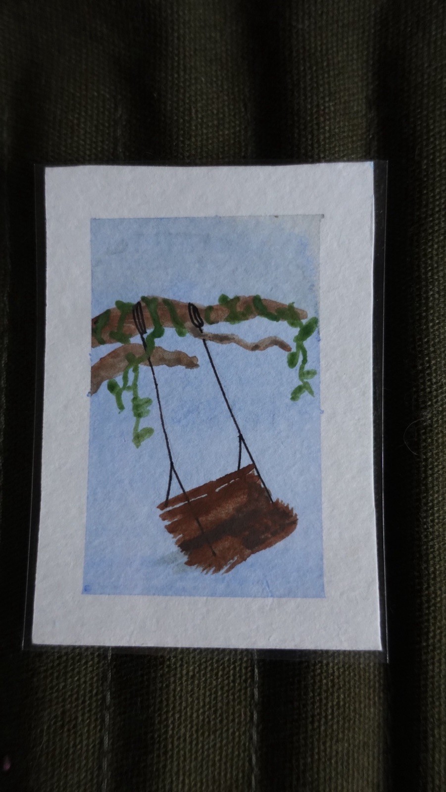 OOAK ACEO ATC Watercolor Swing Garden Cottagecore