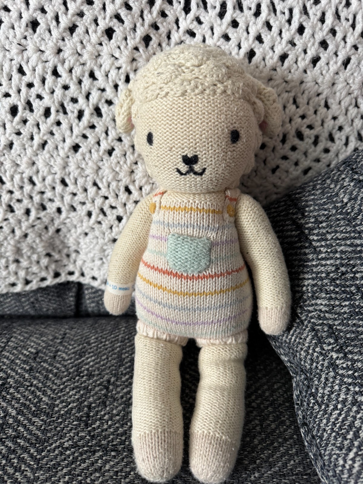 Cuddle + Kind Avery Lamb Knit Plush Doll Stuffed Animal Handmade Peru 13"