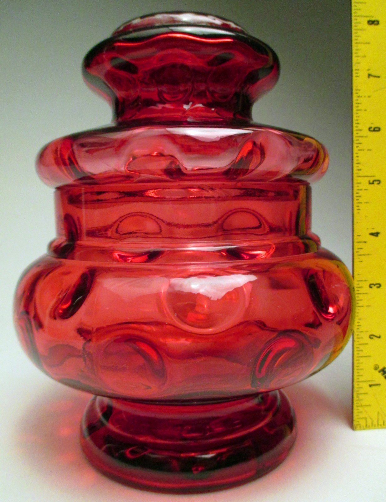 VTG Fenton for L.G. Wright Glass Co Inverted Thumbprint Cranberry Apothecary Jar