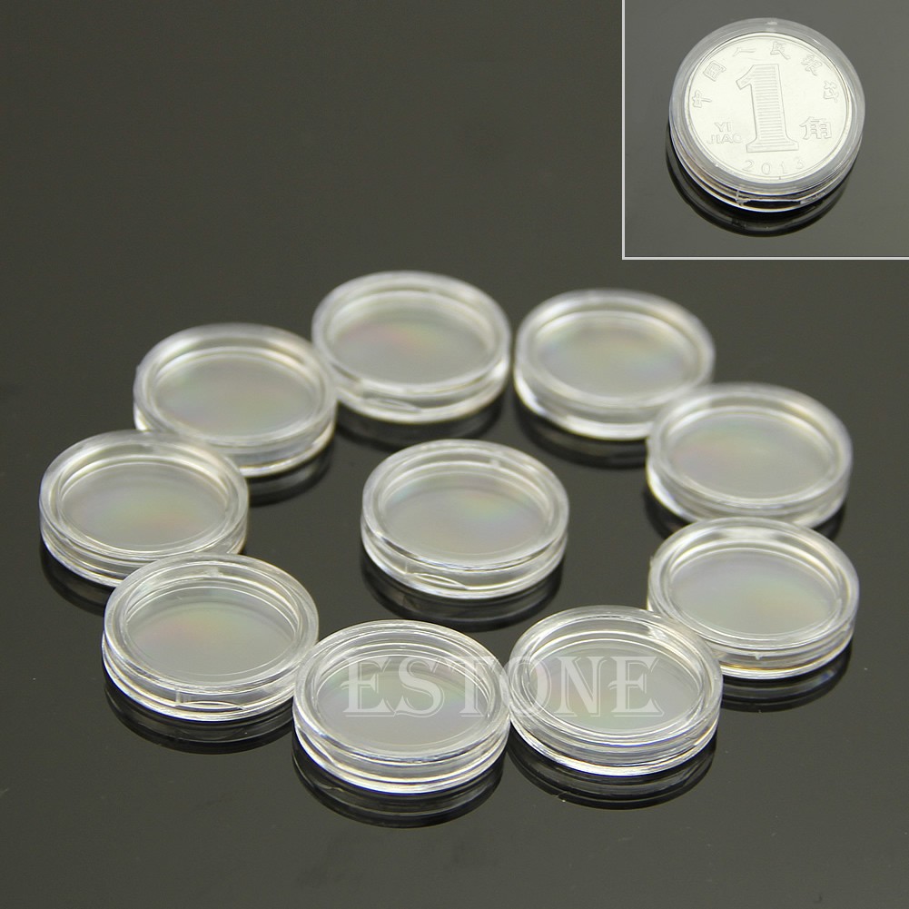 Coin Storage Box 18mm Clear Round Capsules Holder Set of 10 Container Accessory