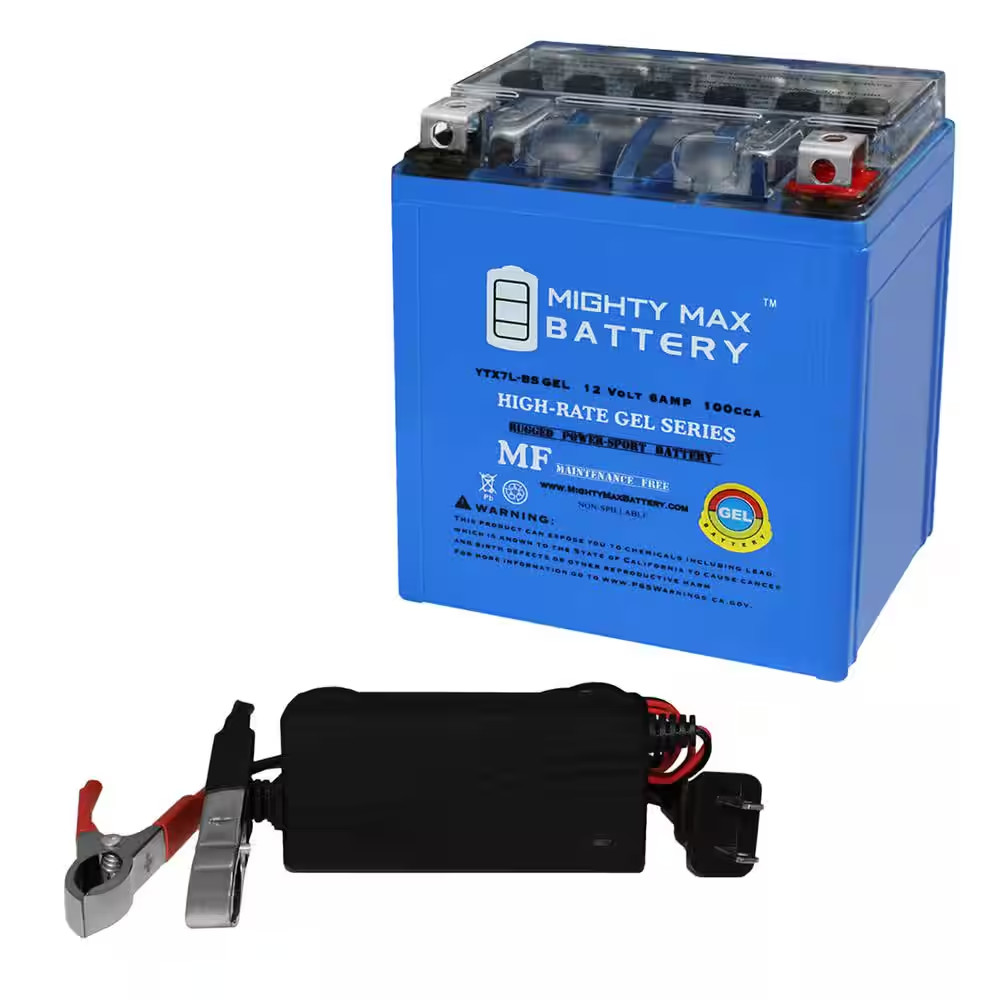 YTX7L-BS GEL Battery Replaces HTX7L-BS 44024 CTX7L-BS + 12V 1A Chargr