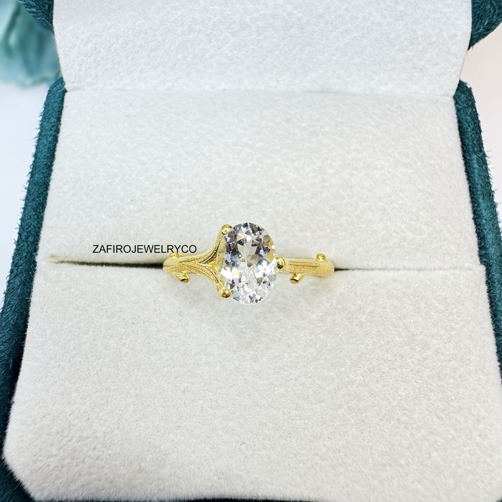 White Aquamarine Ring, Solitaire Ring, 925 Sterling Silver, March Birthstone