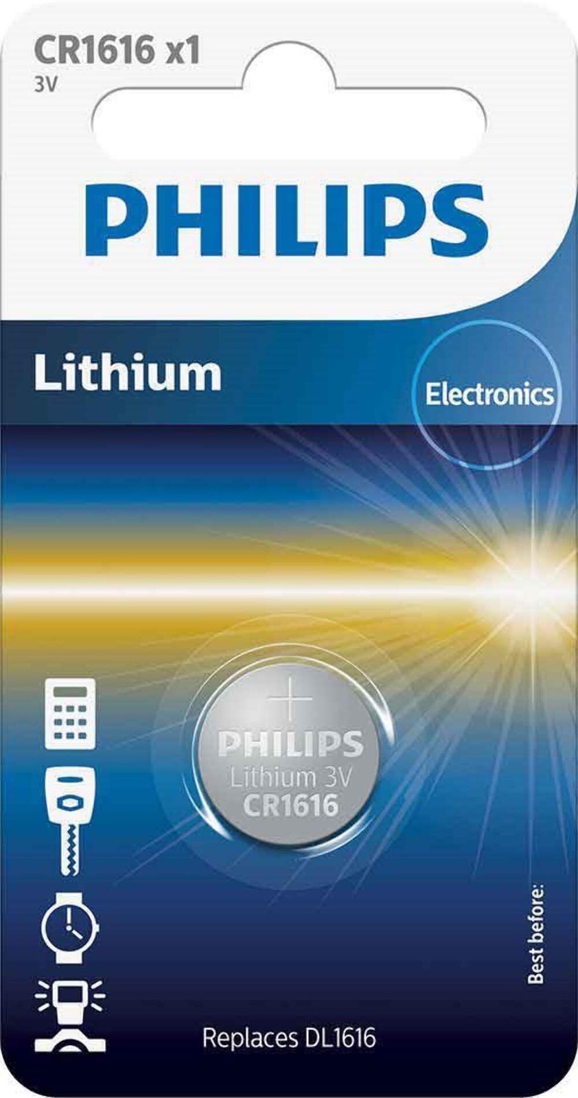 Philips Cr1616 Lithium Battery 3V Cell Button Cell Dl1616 1Bl Exp 2028 New