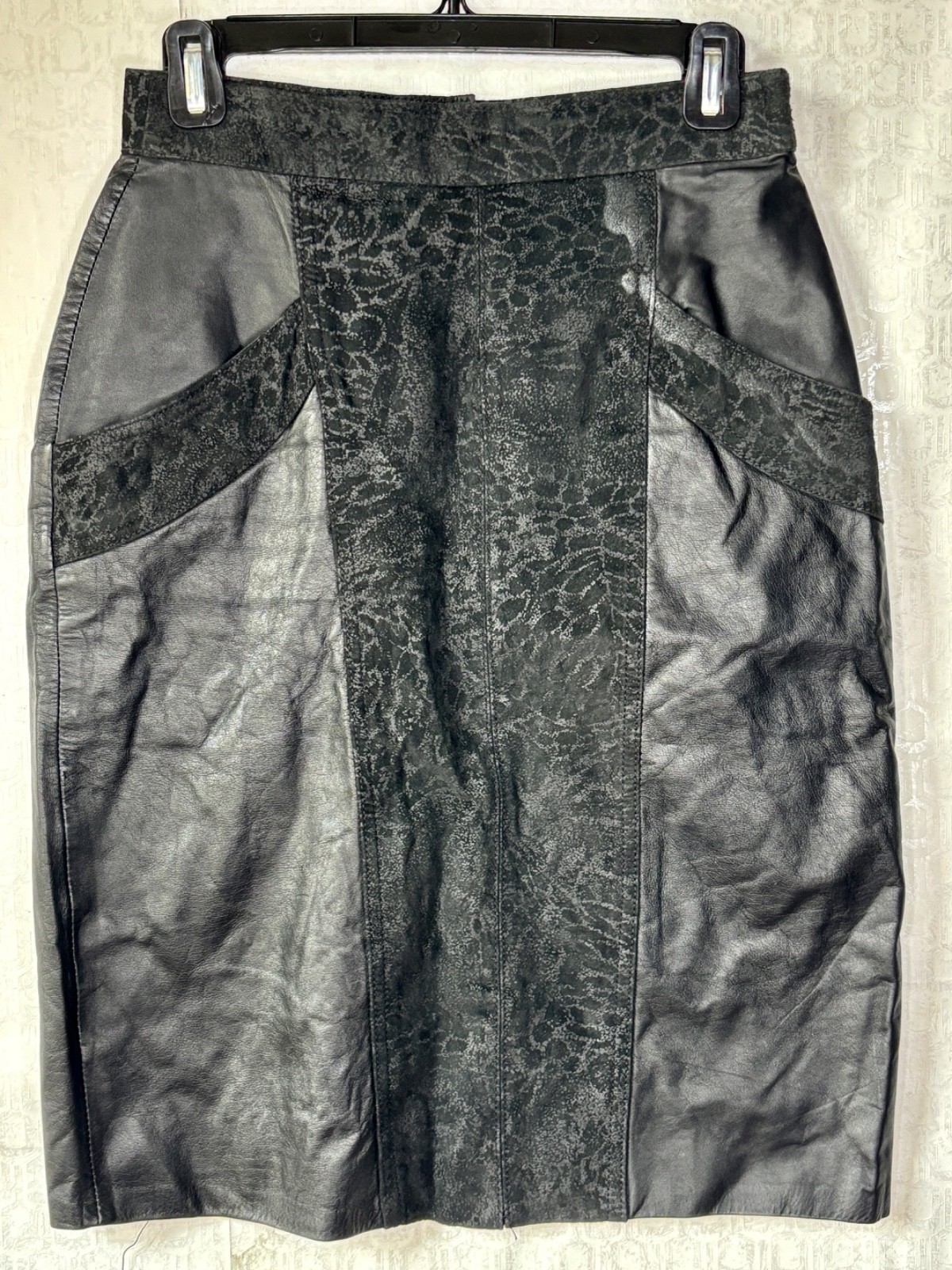 VTG 80'S-90'S WINLIT LEOPARD SUEDE&LEATHER PENCIL SKIRT GLAM ROCK* 7/8 OR S