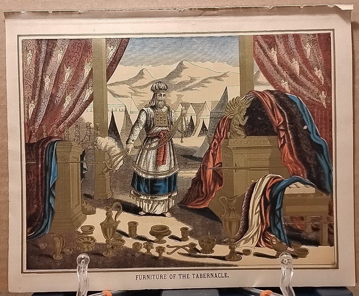 1884 - Vintage FURNITURE IN THE TABERNACLE Antique Bible Print from 1800s