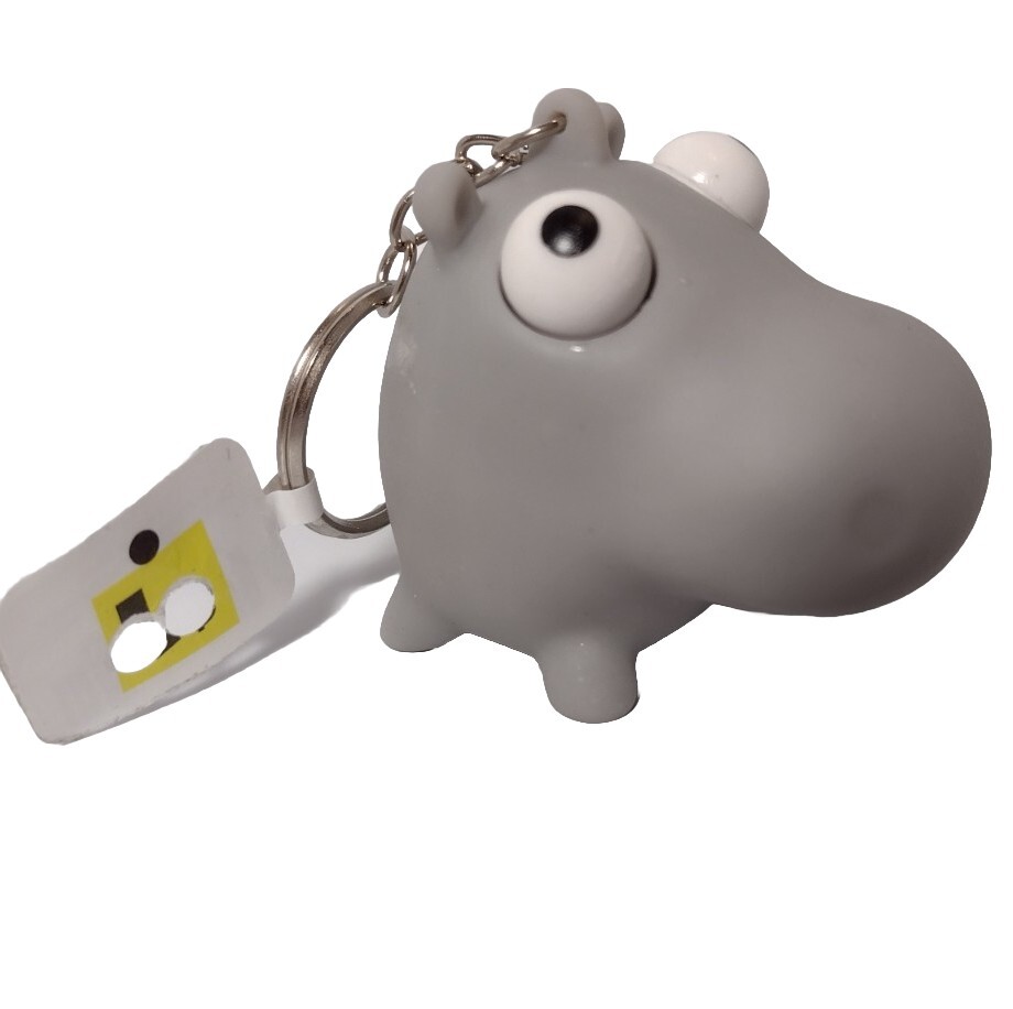 Hippopotamus Rubber Squeeze Toy Eyes Pop Out Keychain Stress Fidget 2" Hippo