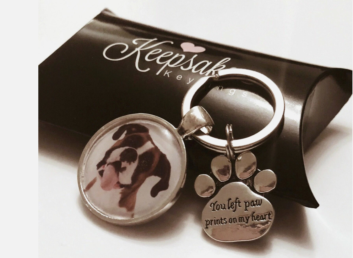 Personalised Photo Gift Memory Keyring Cat Dog Paw Pet Loss Present Memorial
