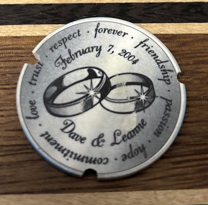 Personal Casino Chip Sample Advertising Dave & Leanne 2004 Rings Lake Tahoe Notc