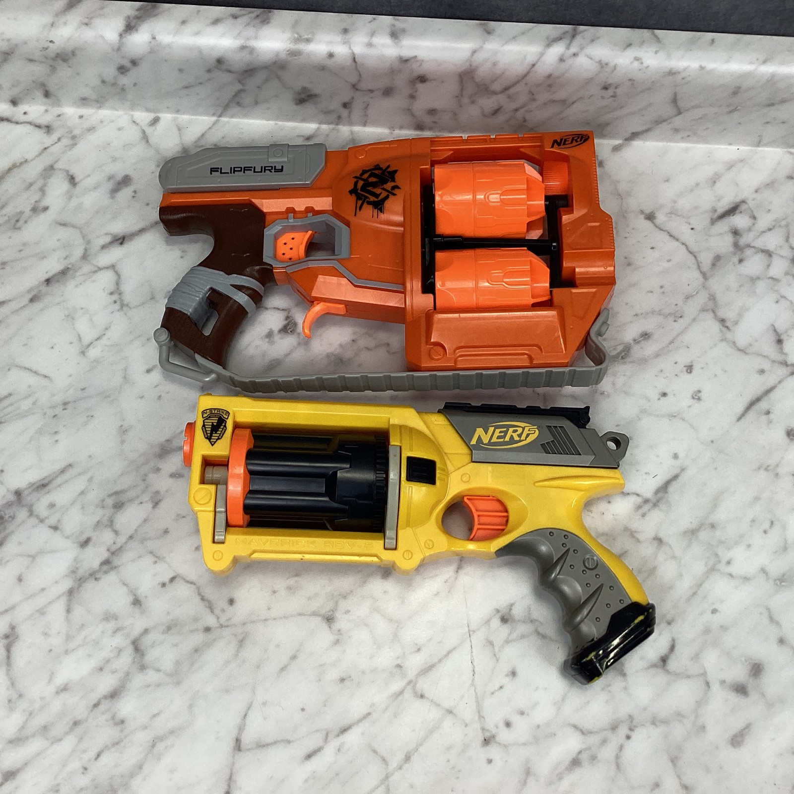 NERF Flipfury & Maverick REV-6 Blaster Lot Foam Dart Toy Guns Set