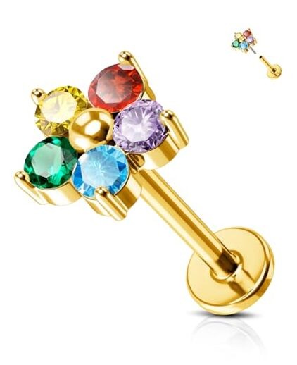  G23 Titanium Cartilage Earring Studs 16G Forward Helix Earrings Opal 8mm gold