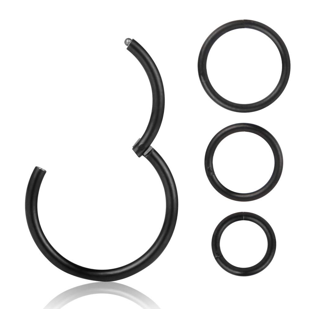 16G Black Surgical Stainless Steel Cartilage Earrings,Segment Hinged Seamless...