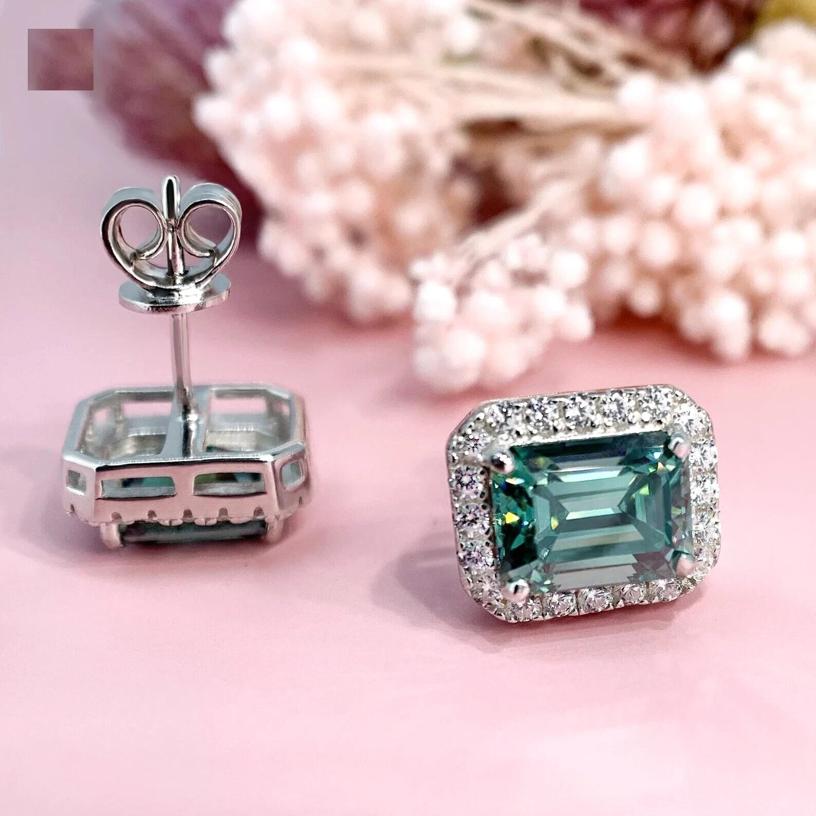 5 Ct Certified Treated Lovely Blue Diamond Solitaire Stud Earrings, 925 Silver