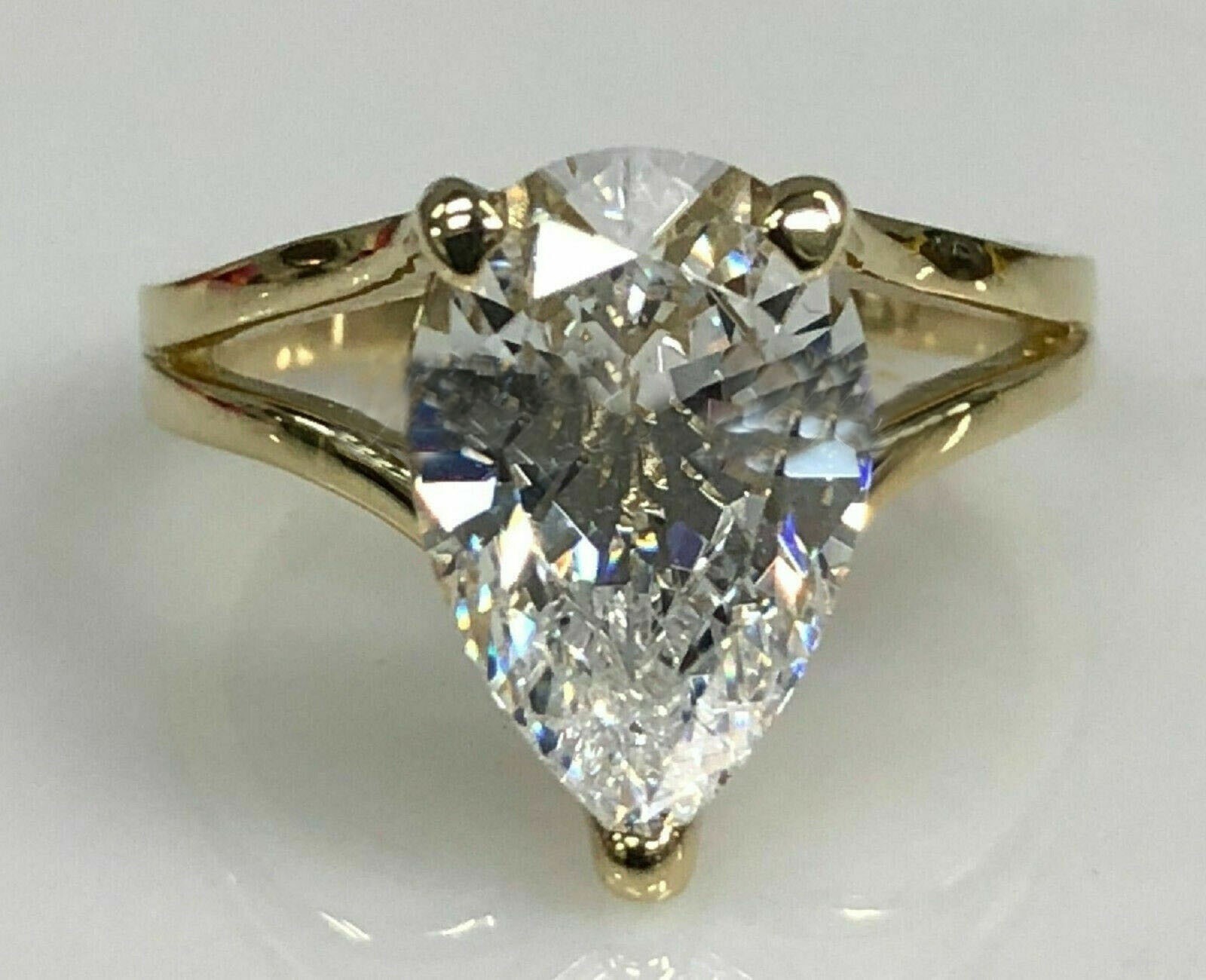 3 CT Pear Cut VVS1 Moissanite Solitaire Engagement Ring  14K Yellow Gold Plated