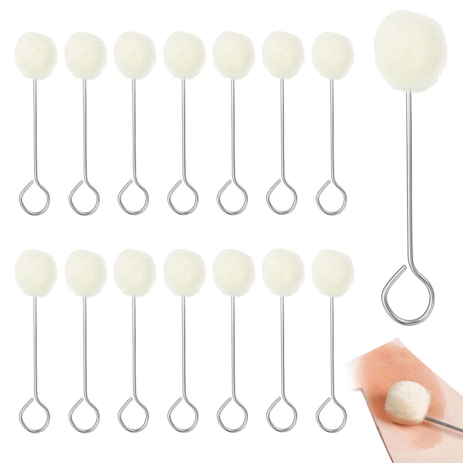 15 Pcs Wool Daubers with Metal Handle Ball Brush Leather Dye Applicator Tool Woo