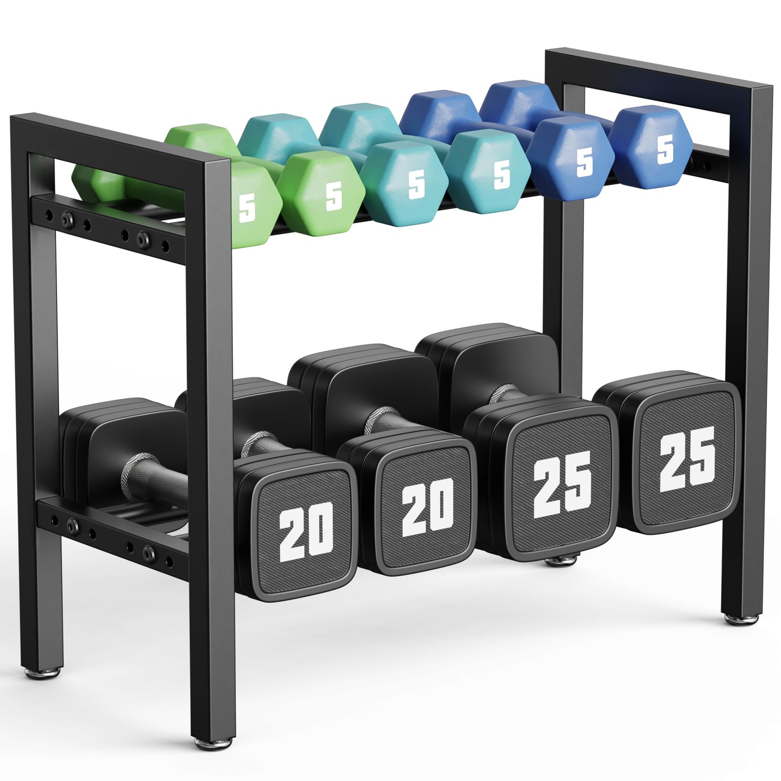 Dumbbell rack 2-tier 20 in length adjustable weight for home gym dumbbells