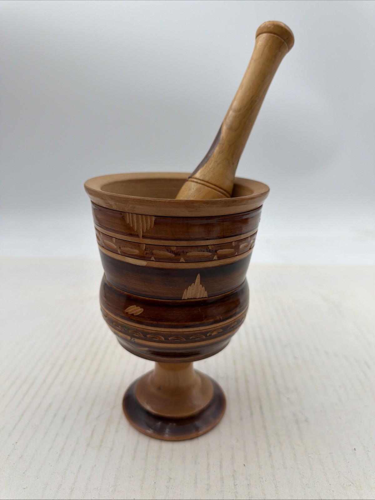 African Carved Wood Mortar And Pestle Apothecary D5