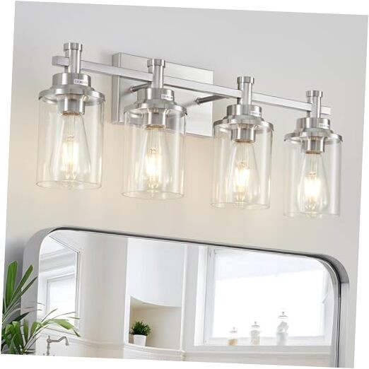 Bathroom Lighting Fixtures Over Mirror Bathroom Vanity 4-Light Brushed Nickel