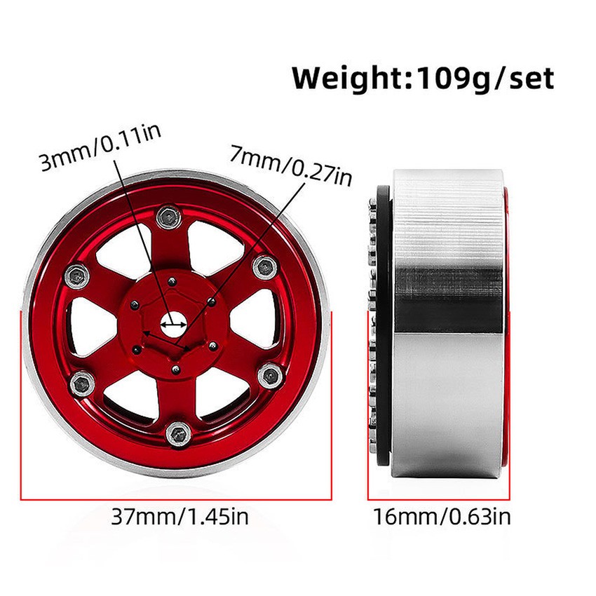 For 1/18TRX4M SCX24 FMS Ascent-18 1.3-inch Climbing Vehicle Metal Wheel Hub D379