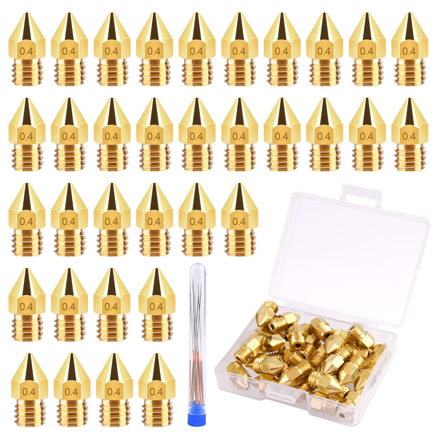 TUPARKA 40Pcs 0.4mm Ender 3 Nozzle Kit 3D Printer Nozzles MK8 Brass Extruder Noz